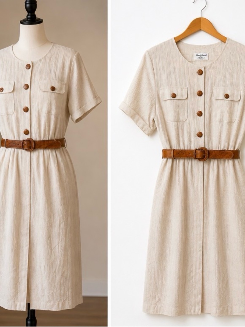 Vintage Lady Carol Petites of New York belted safari inspired dress